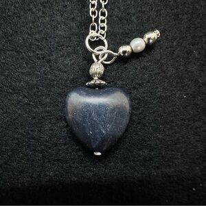 New Handcrafted Spiritual Zen Blue Jade Heart Shape Silver Tone Choker 20 Inch